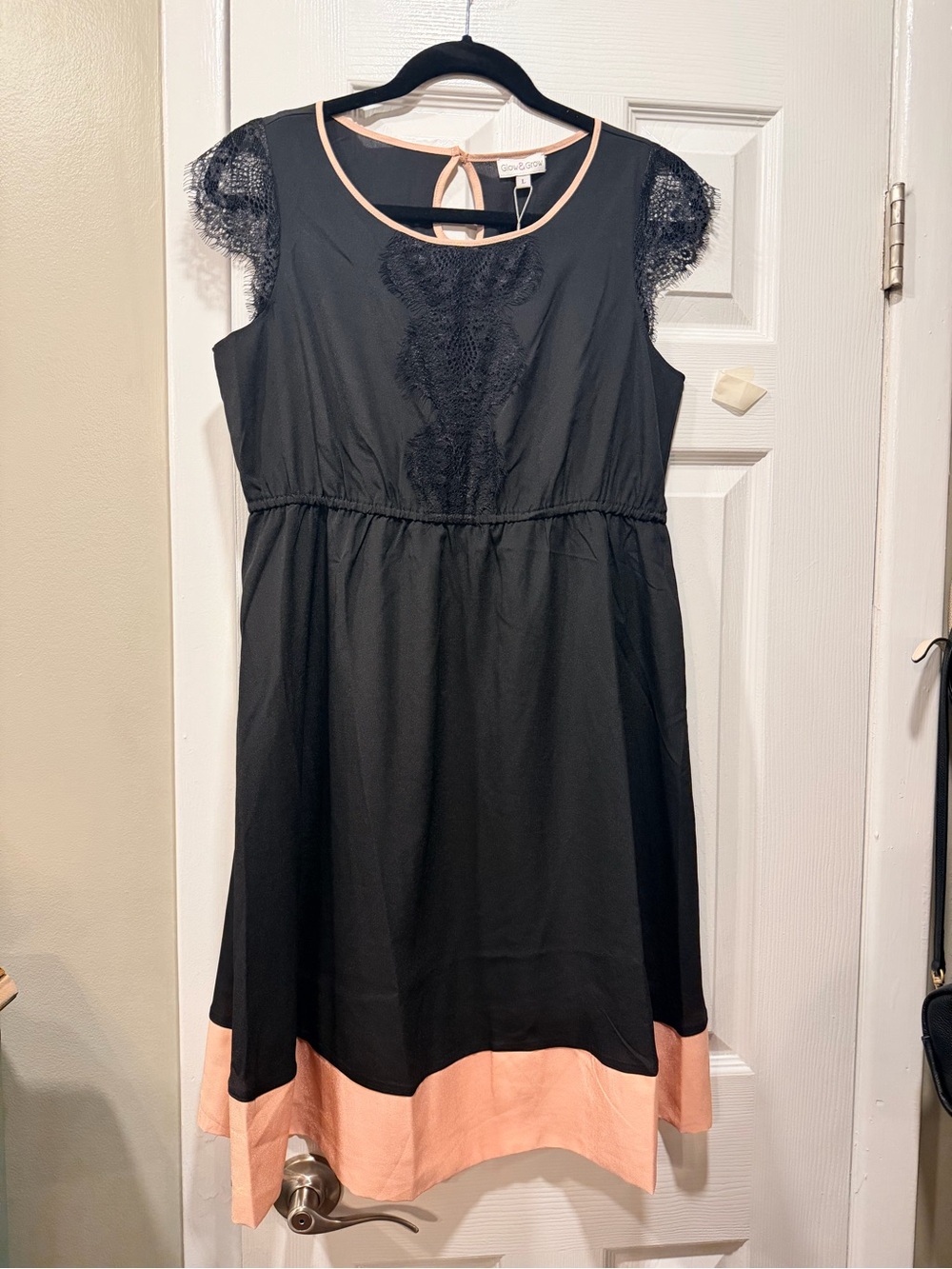 Black & Blush Lace Trim Maternity Dress